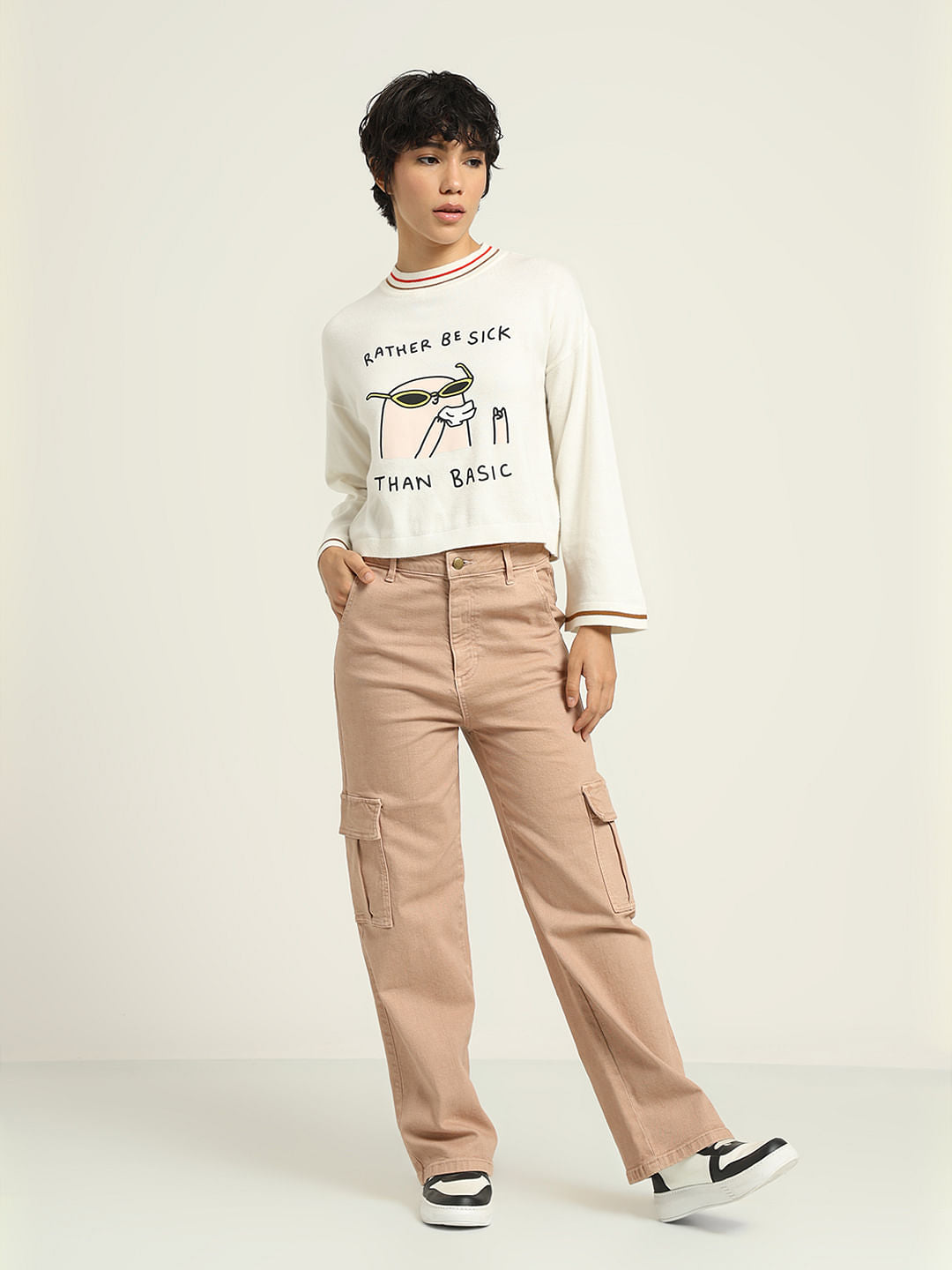 Ketnipz White Printed Boxy Fit Pullover