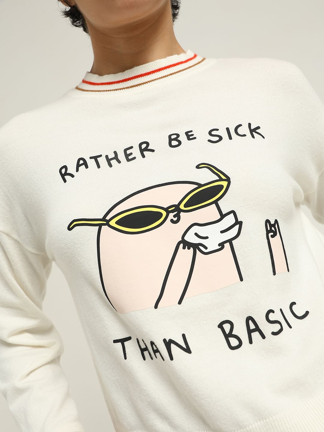 Ketnipz White Printed Boxy Fit Pullover