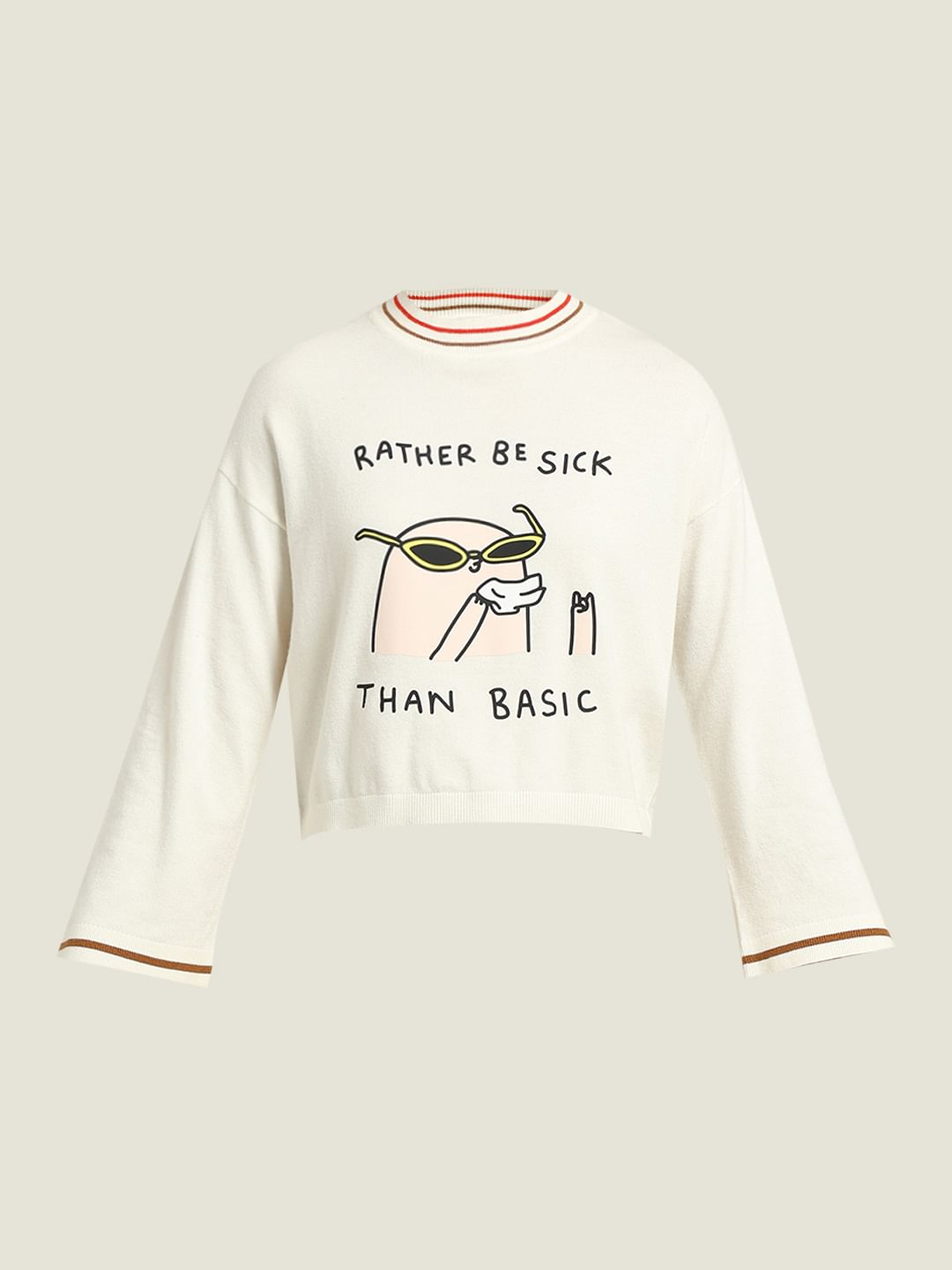 Ketnipz White Printed Boxy Fit Pullover