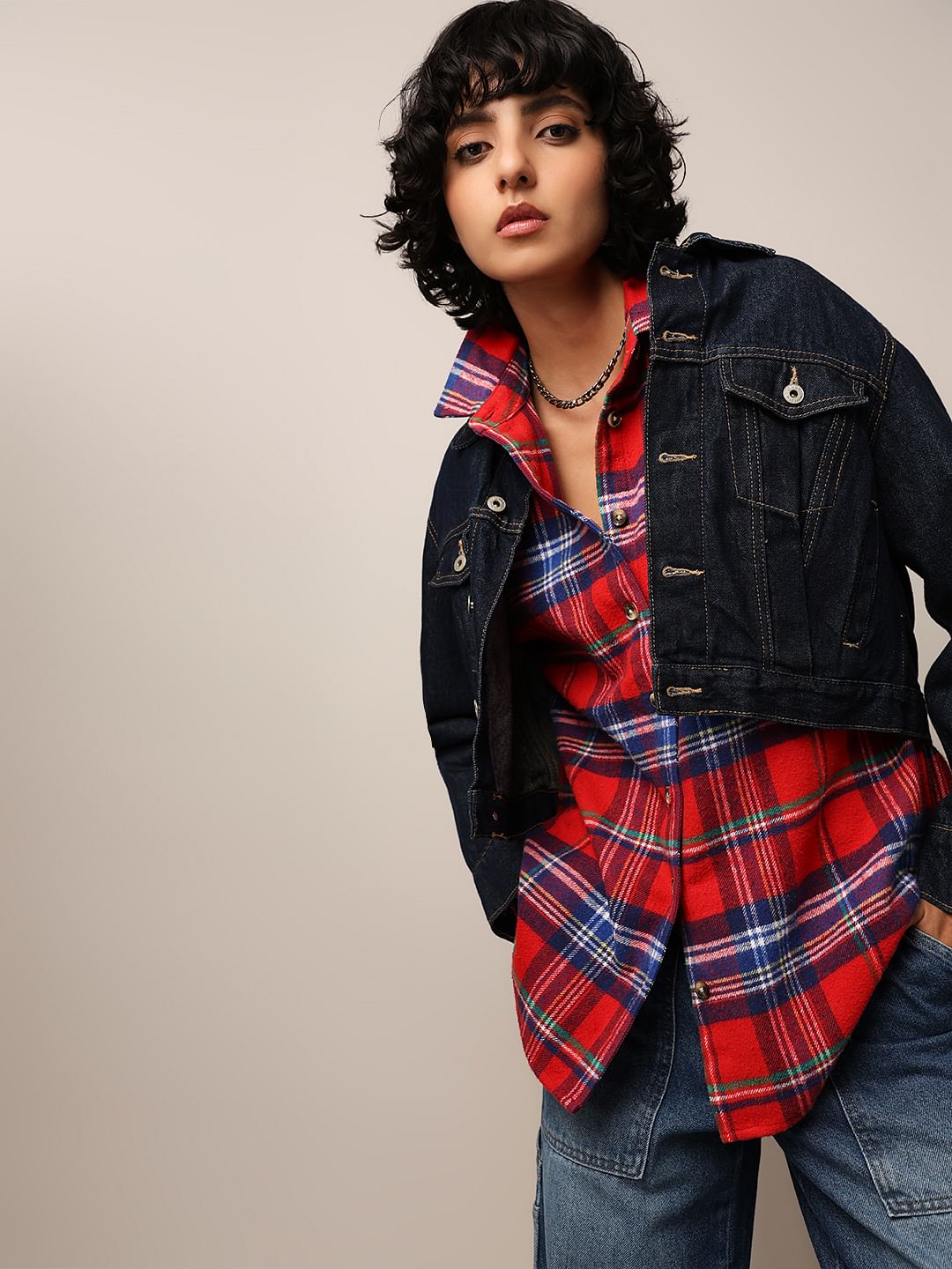 Red Flannel Check Oversized Shirt