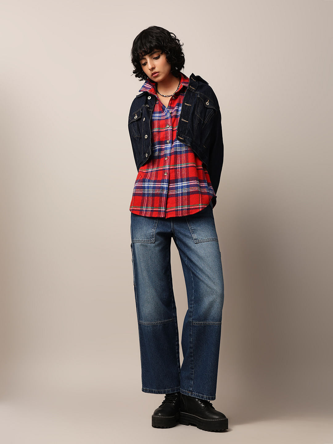 Red Flannel Check Oversized Shirt