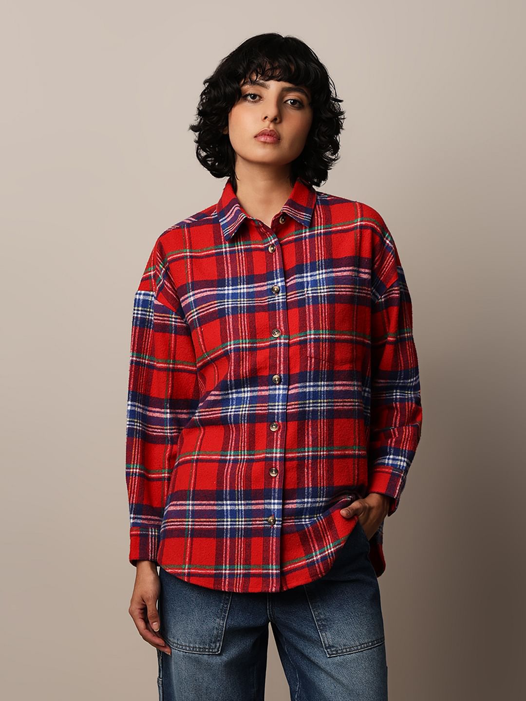 Red Flannel Check Oversized Shirt