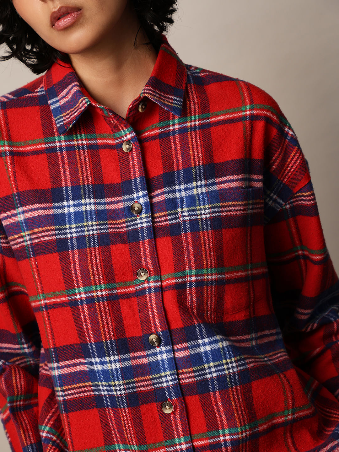 Red Flannel Check Oversized Shirt