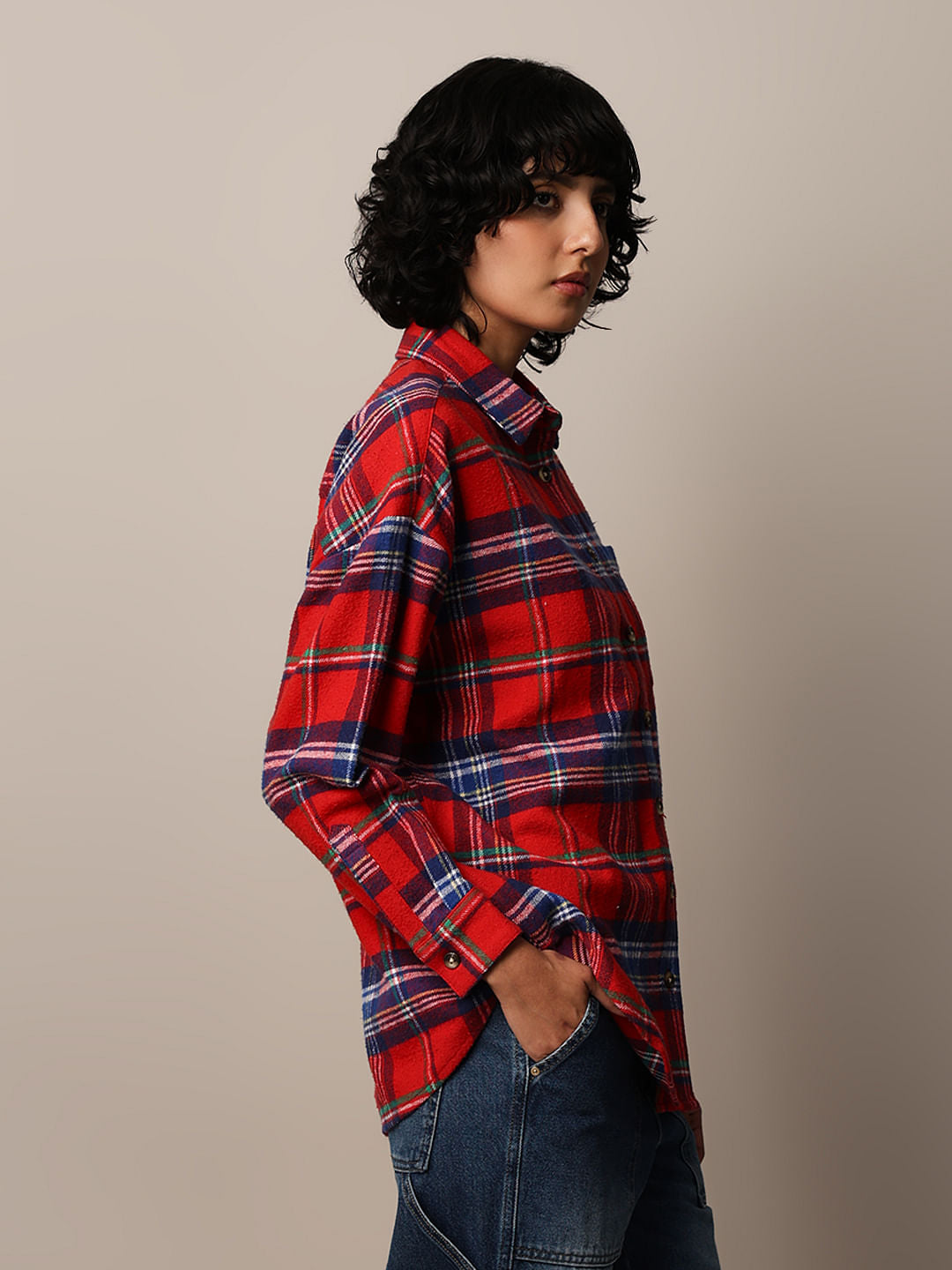 Red Flannel Check Oversized Shirt