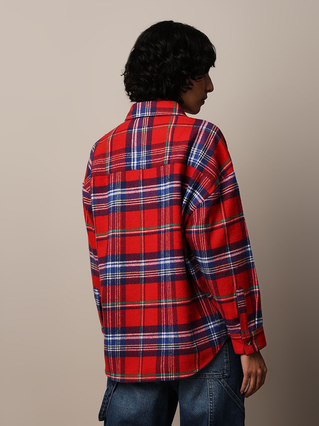 Red Flannel Check Oversized Shirt