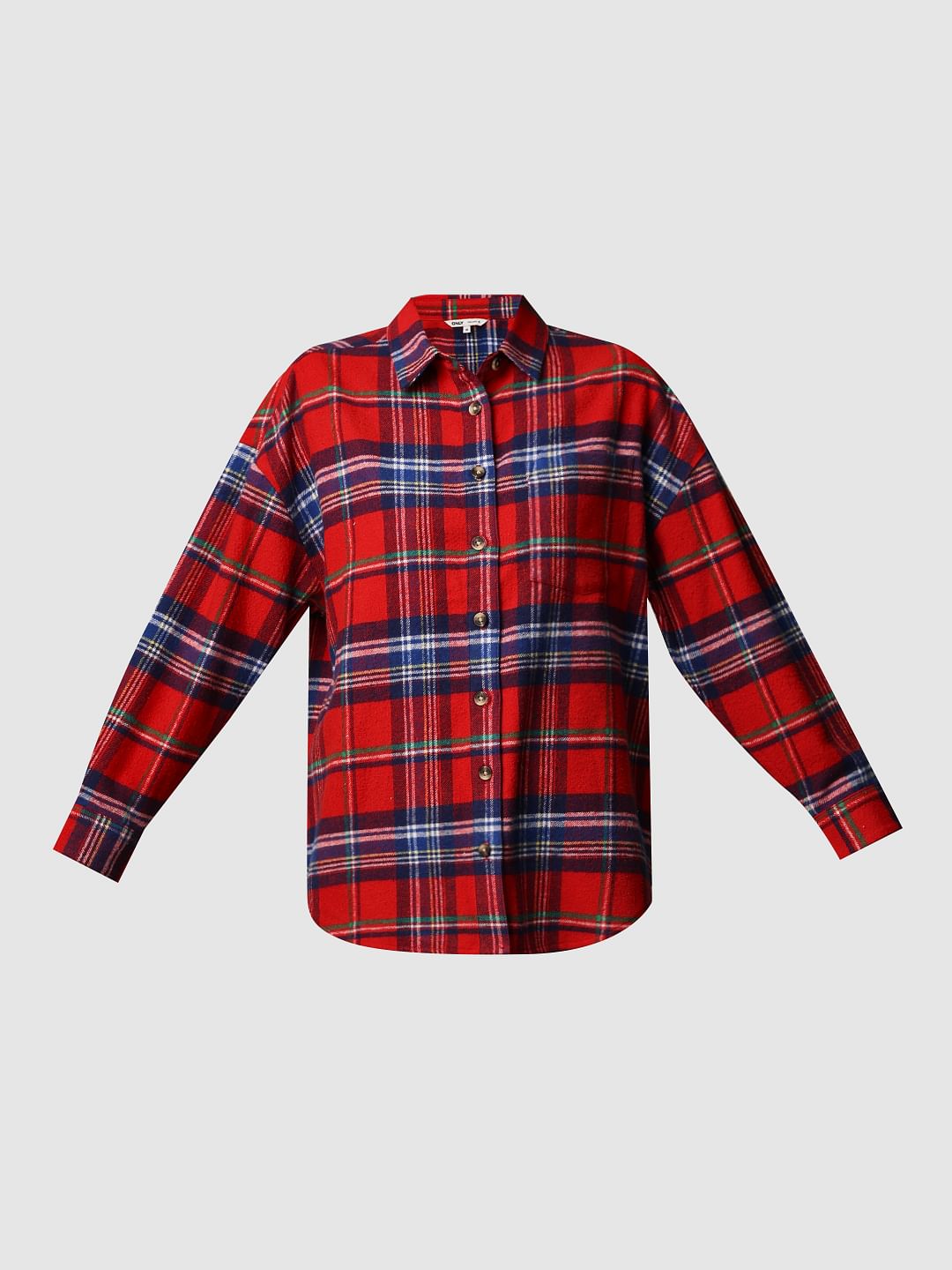 Red Flannel Check Oversized Shirt