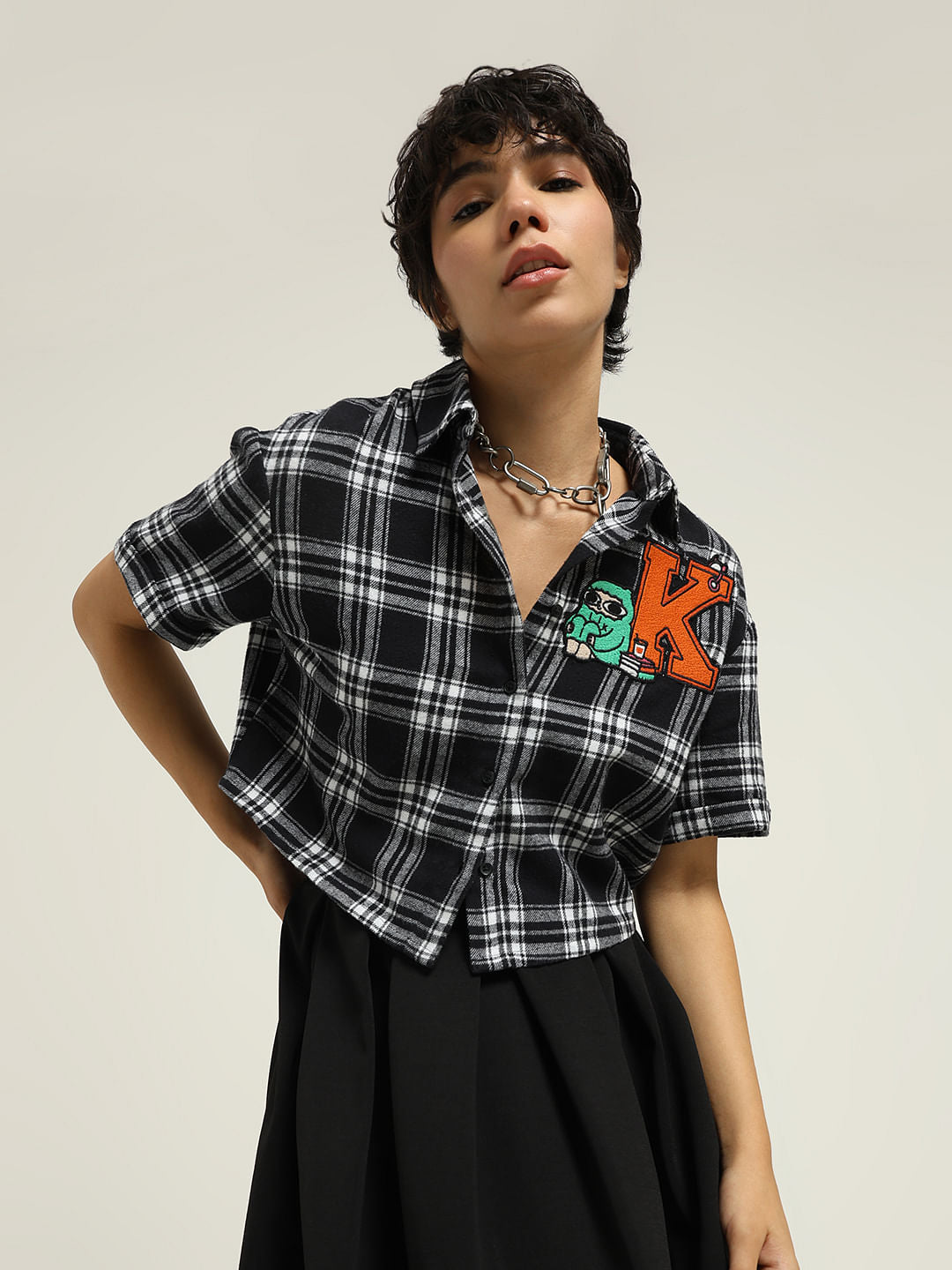 Ketnipz Black Cropped Check Shirt
