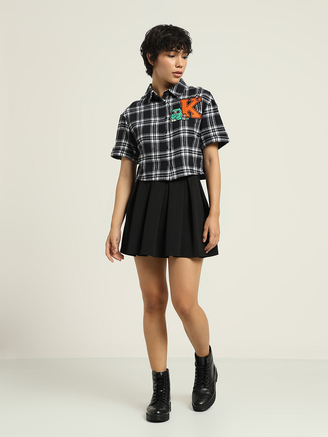 Ketnipz Black Cropped Check Shirt