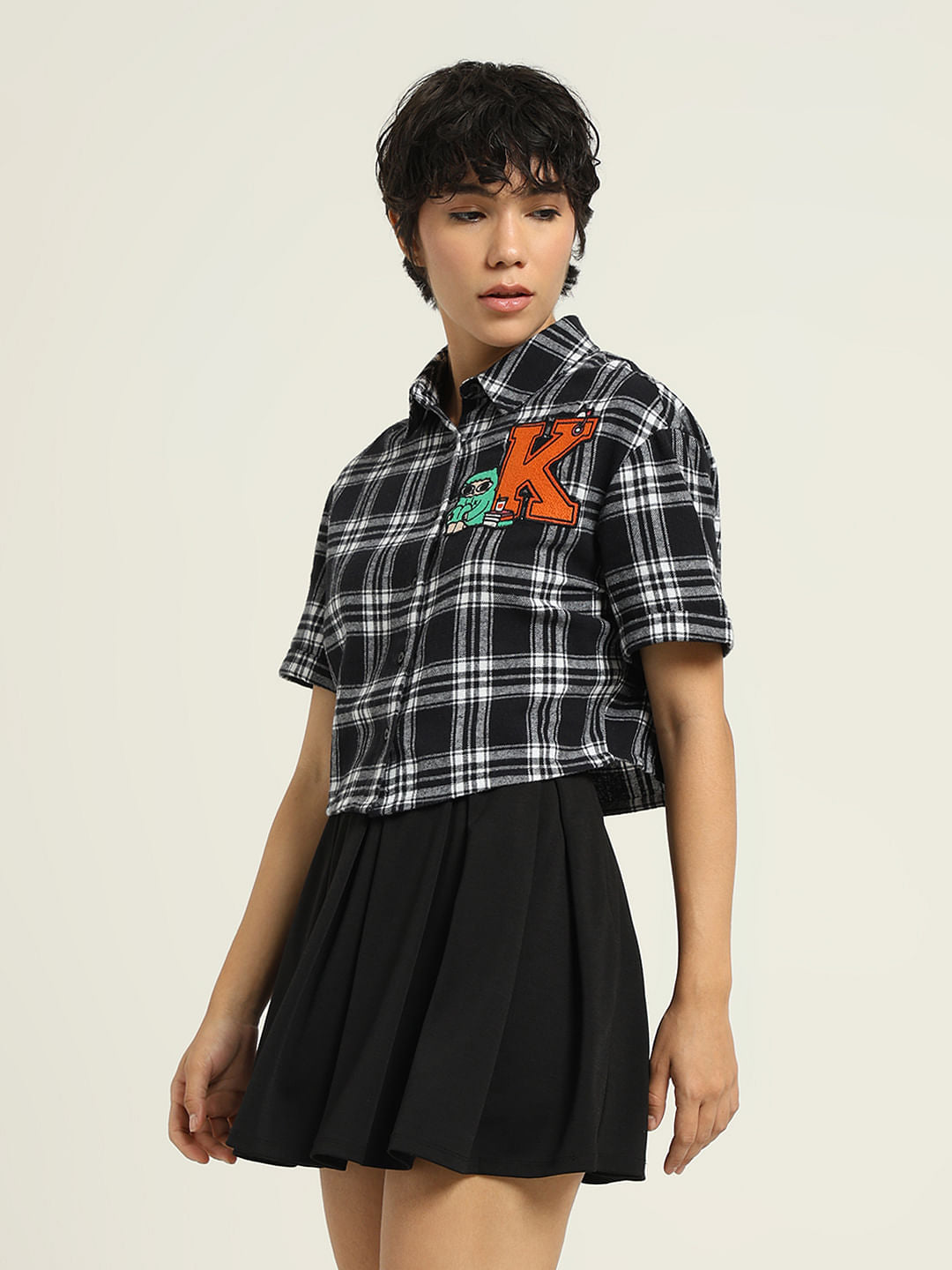 Ketnipz Black Cropped Check Shirt