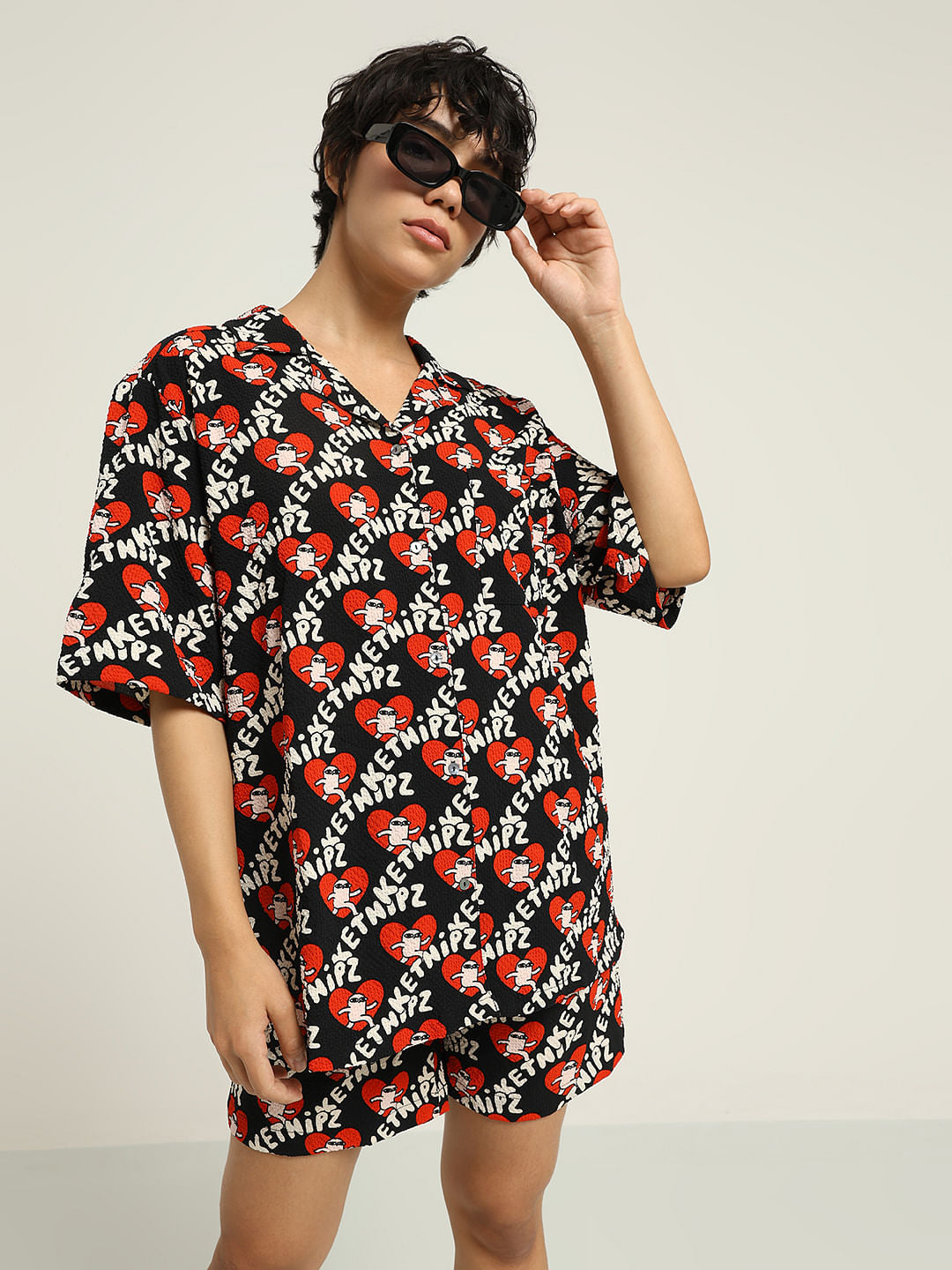 Ketnipz Black Unisex Printed Co-Ord Set Shirt