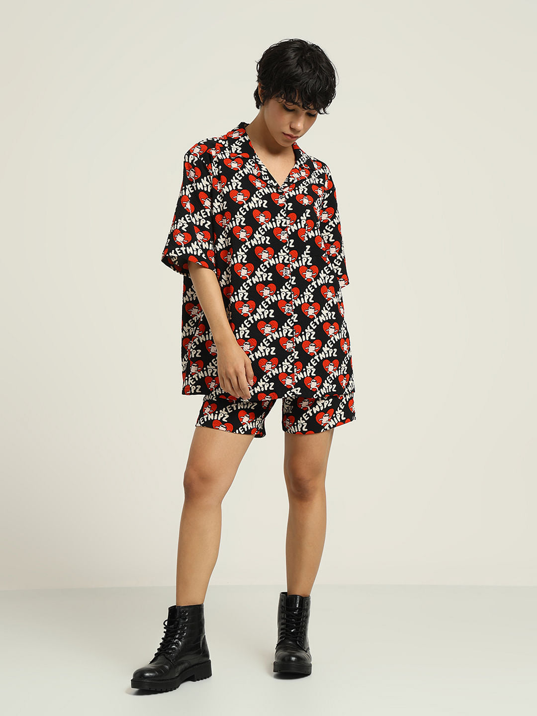 Ketnipz Black Unisex Printed Co-Ord Set Shirt