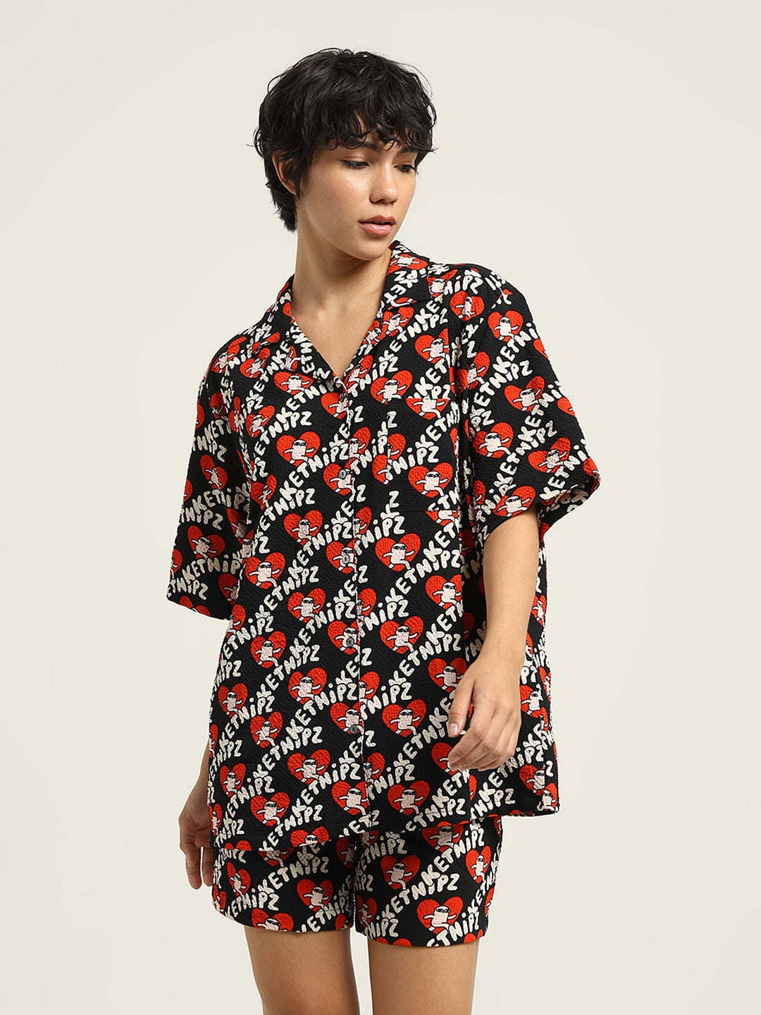 Ketnipz Black Unisex Printed Co-Ord Set Shirt