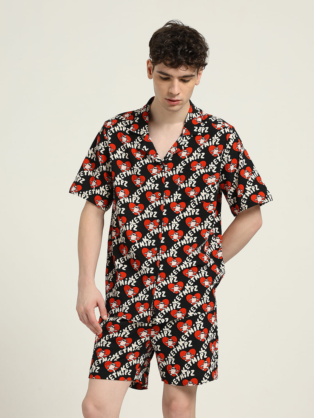 Ketnipz Black Unisex Printed Co-Ord Set Shirt