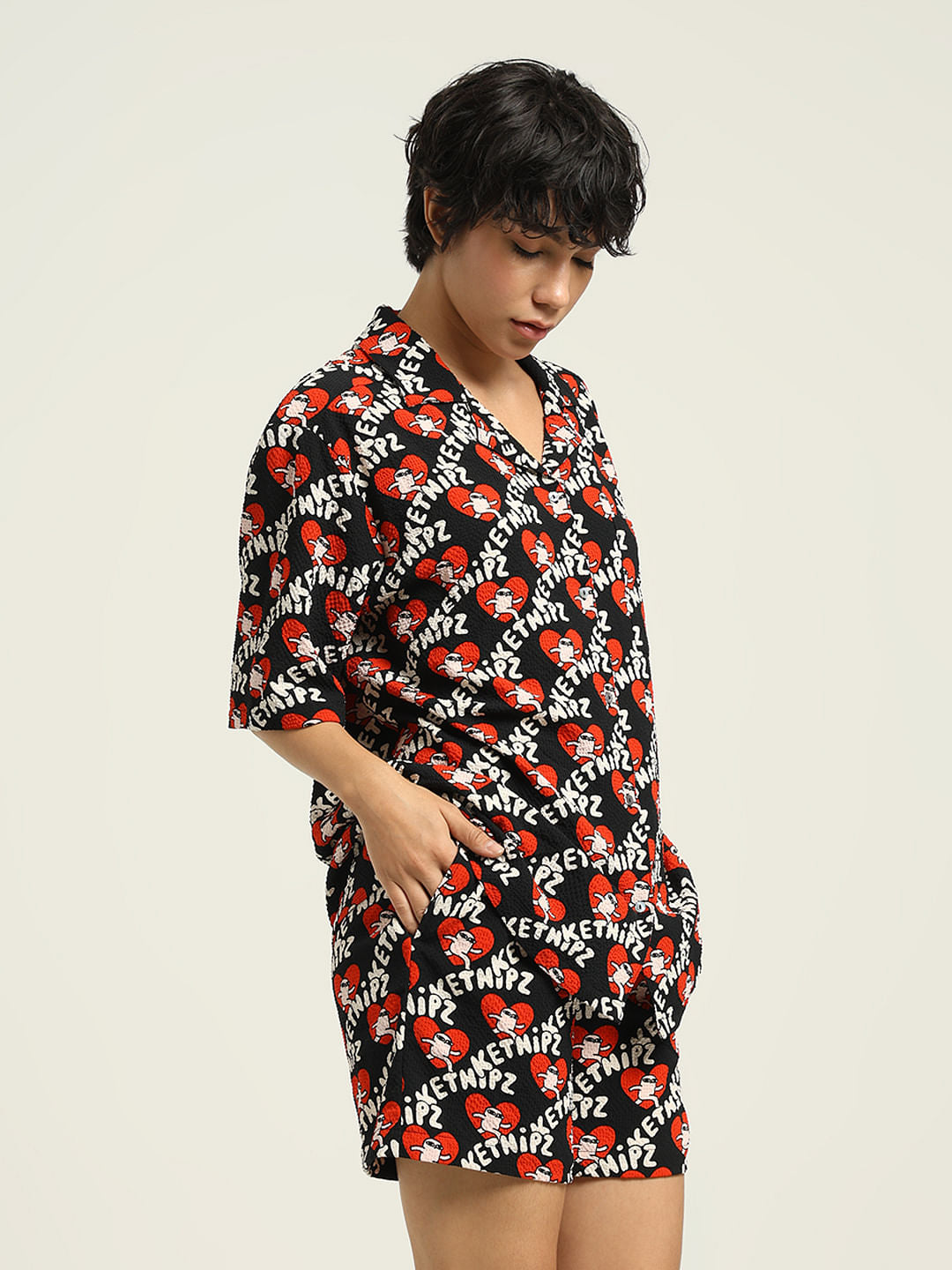 Ketnipz Black Unisex Printed Co-Ord Set Shirt