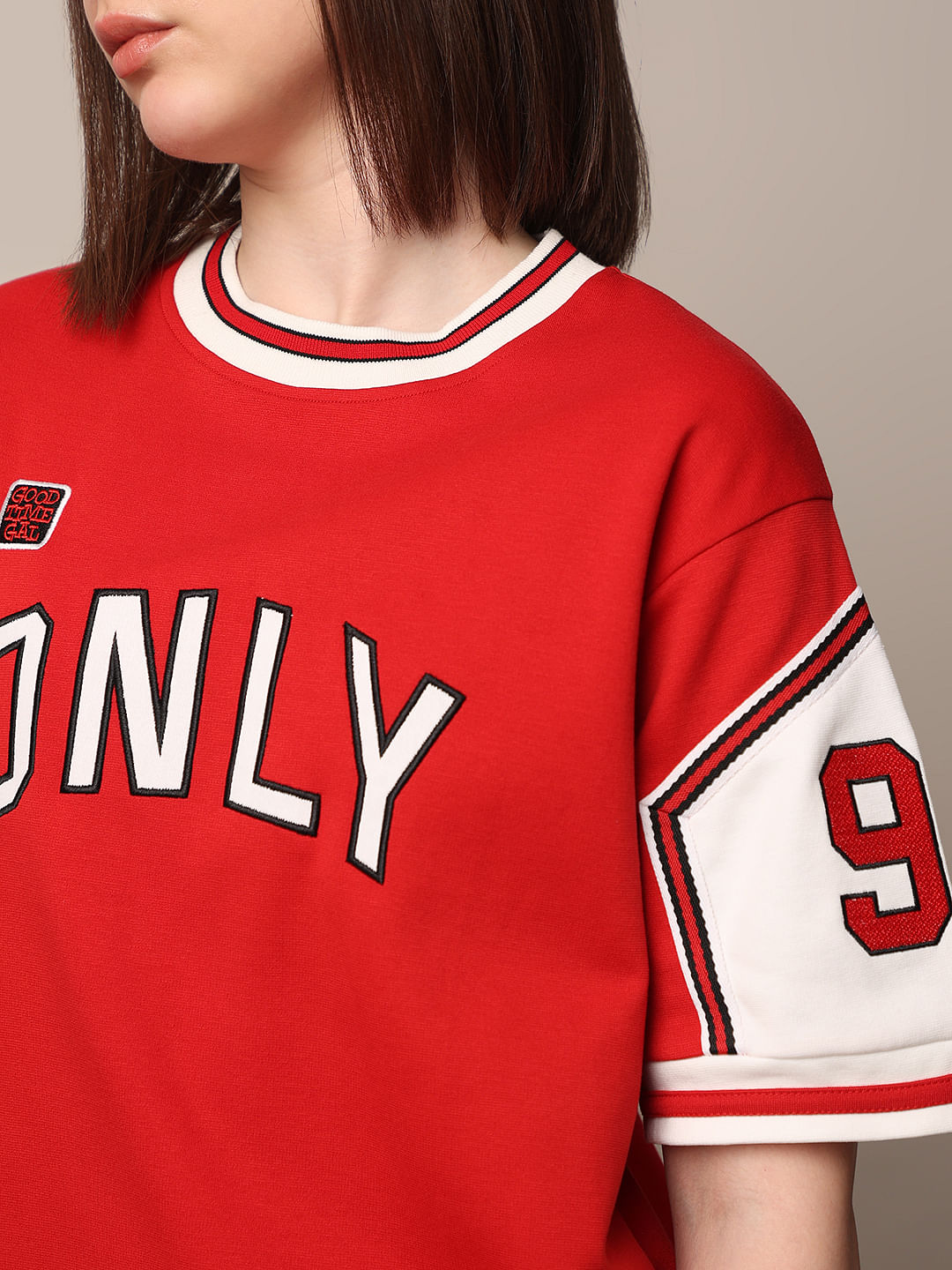 Red Varsity Applique Print T-Shirt