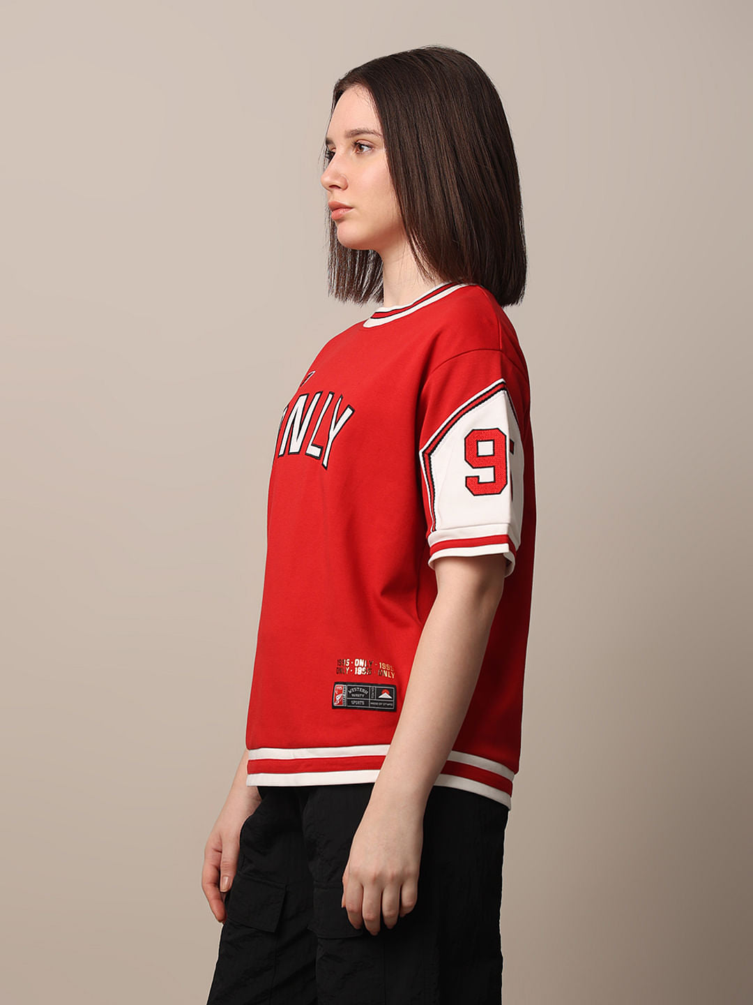 Red Varsity Applique Print T-Shirt