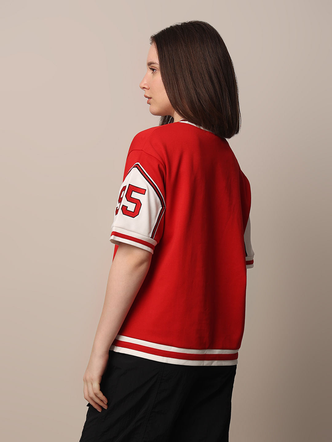 Red Varsity Applique Print T-Shirt