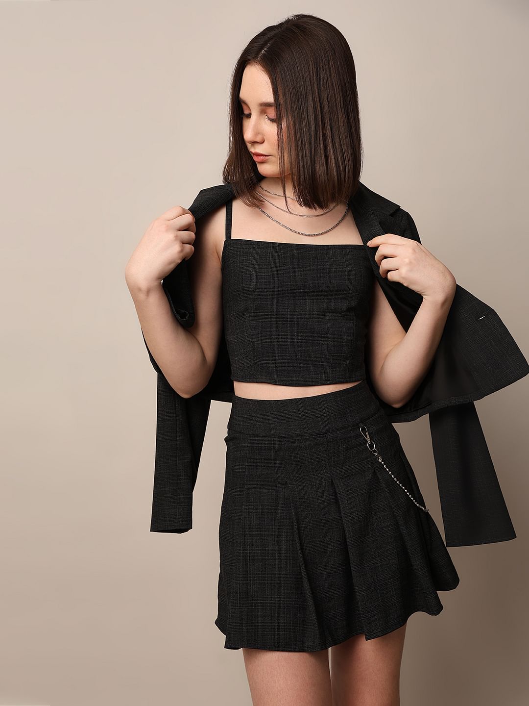 Black Co-Ord Set Crop Top
