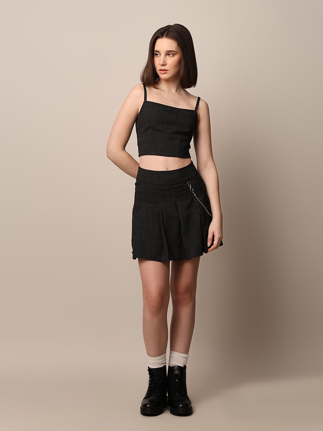 Black Co-Ord Set Crop Top