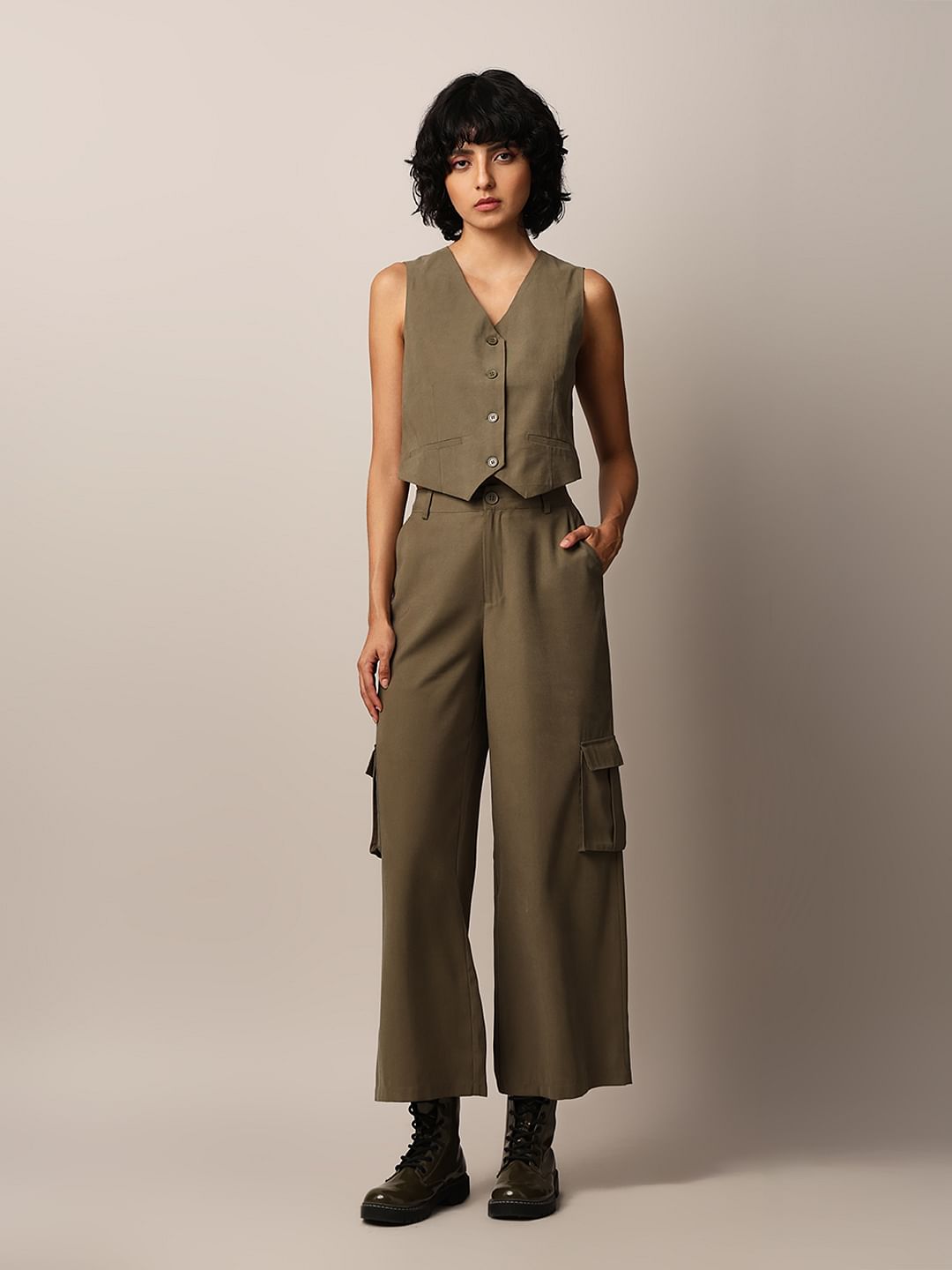 Dark Olive Co-Ord Set Waistcoat