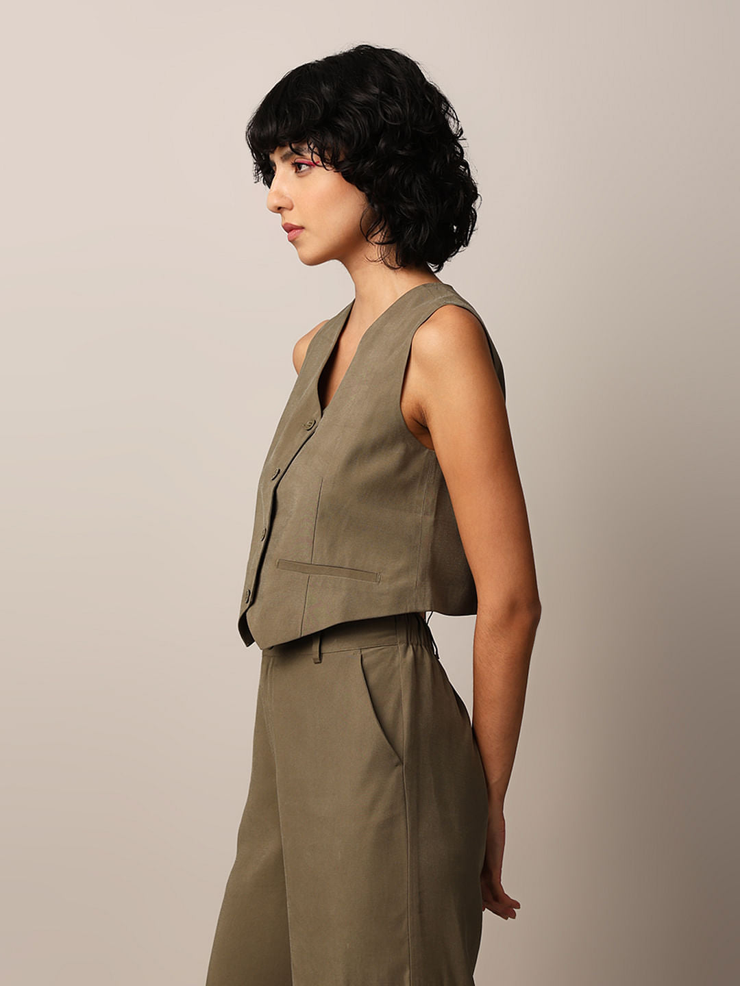 Dark Olive Co-Ord Set Waistcoat