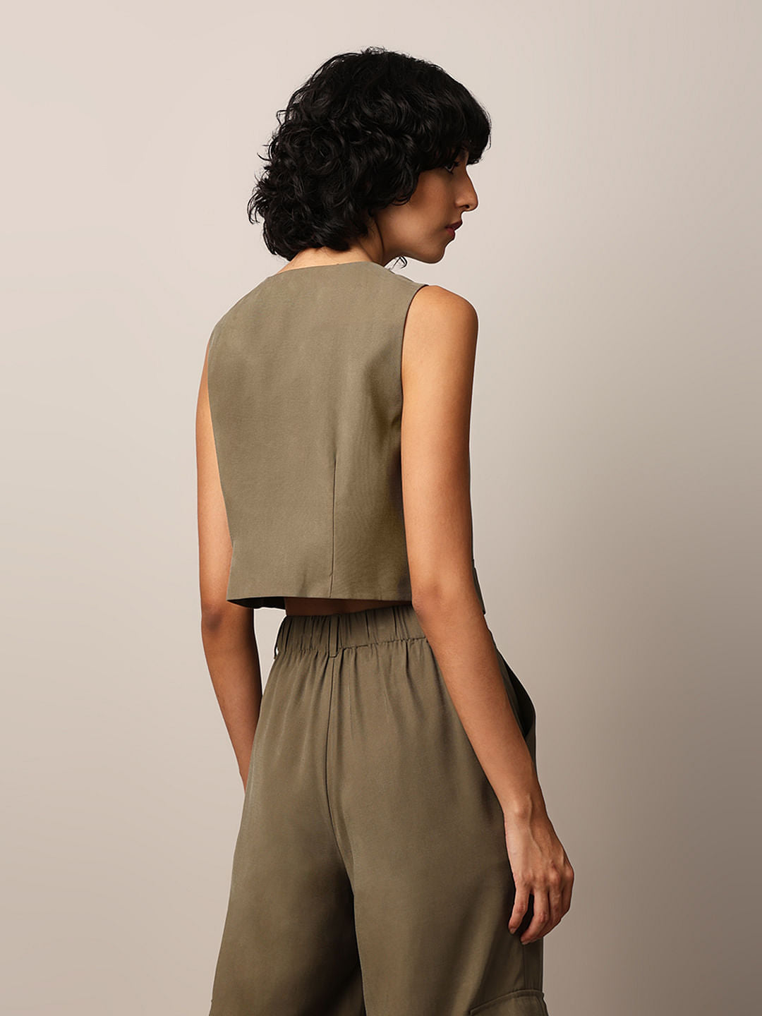 Dark Olive Co-Ord Set Waistcoat