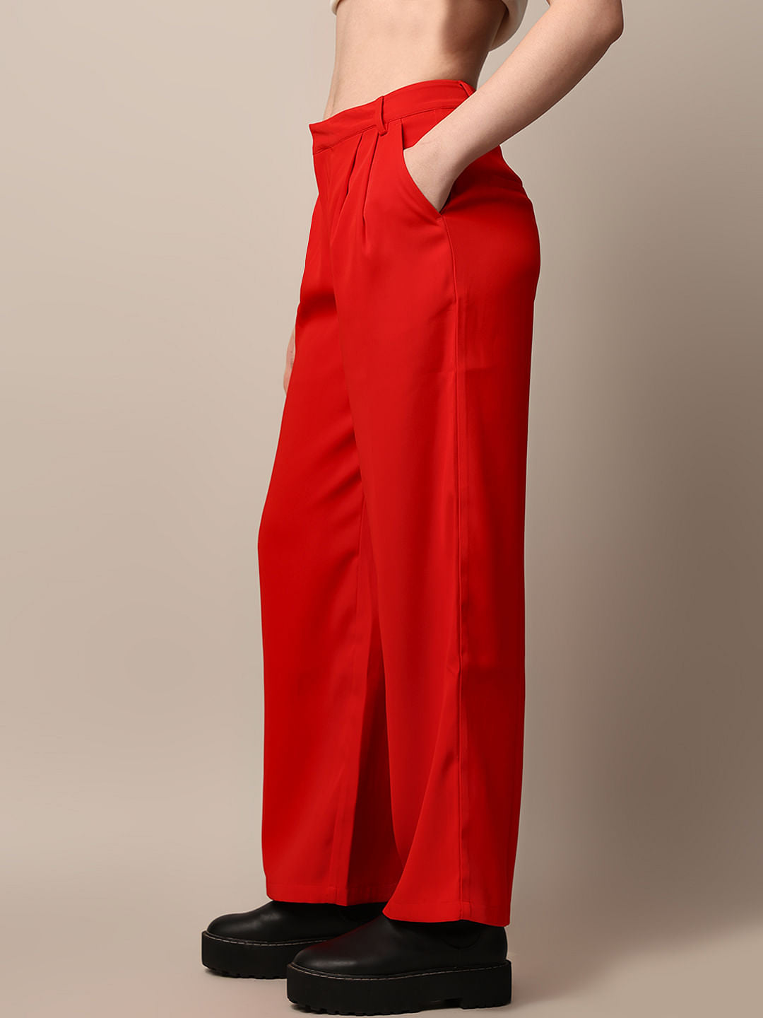 Red High Rise Tailored Co-Ord Set Pants