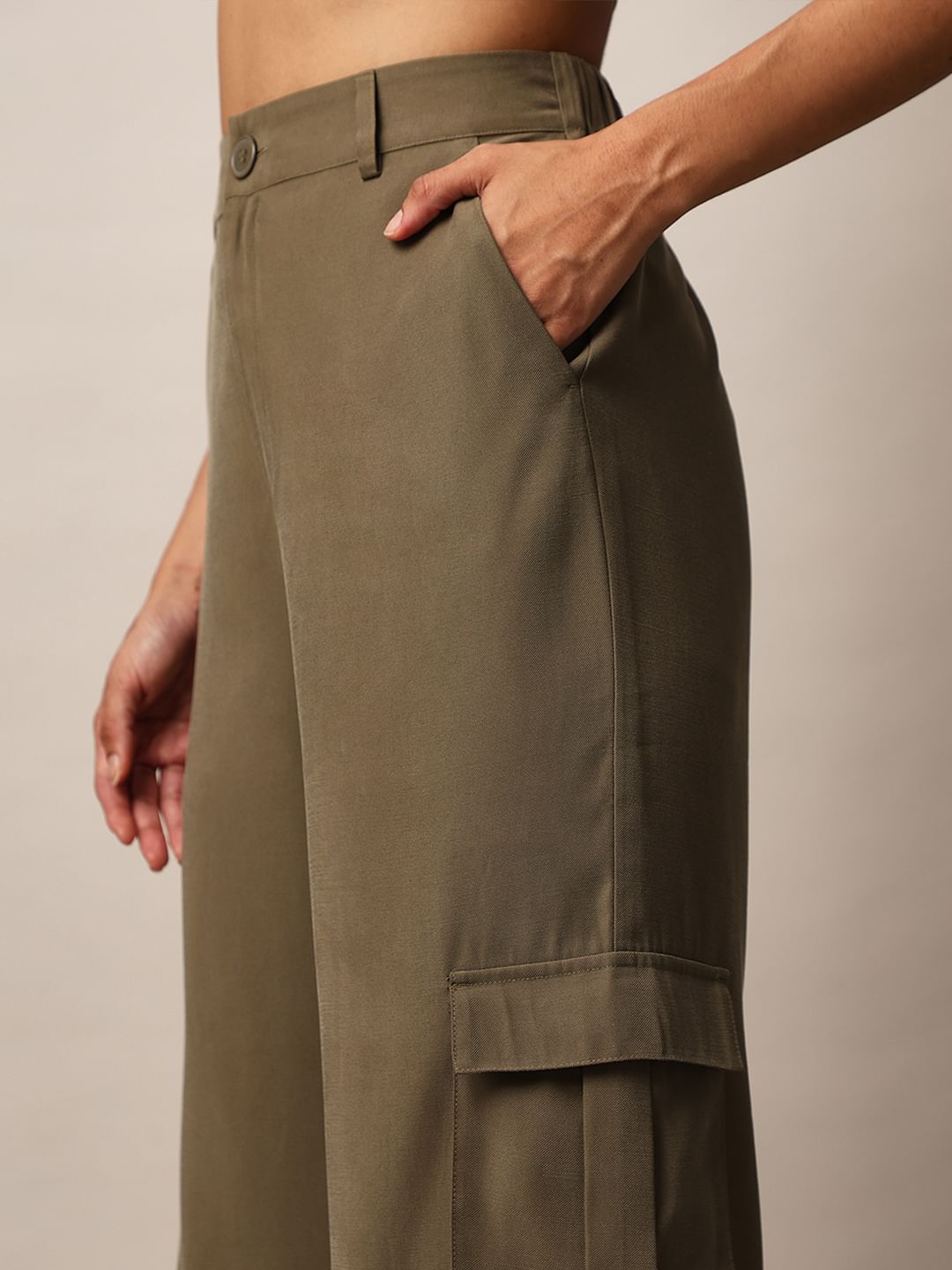 Dark Olive High Rise Co-Ord Set Pants