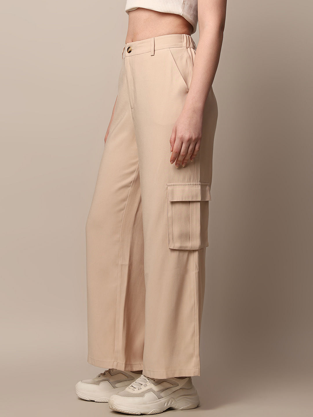 Beige High Rise Co-Ord Set Pants