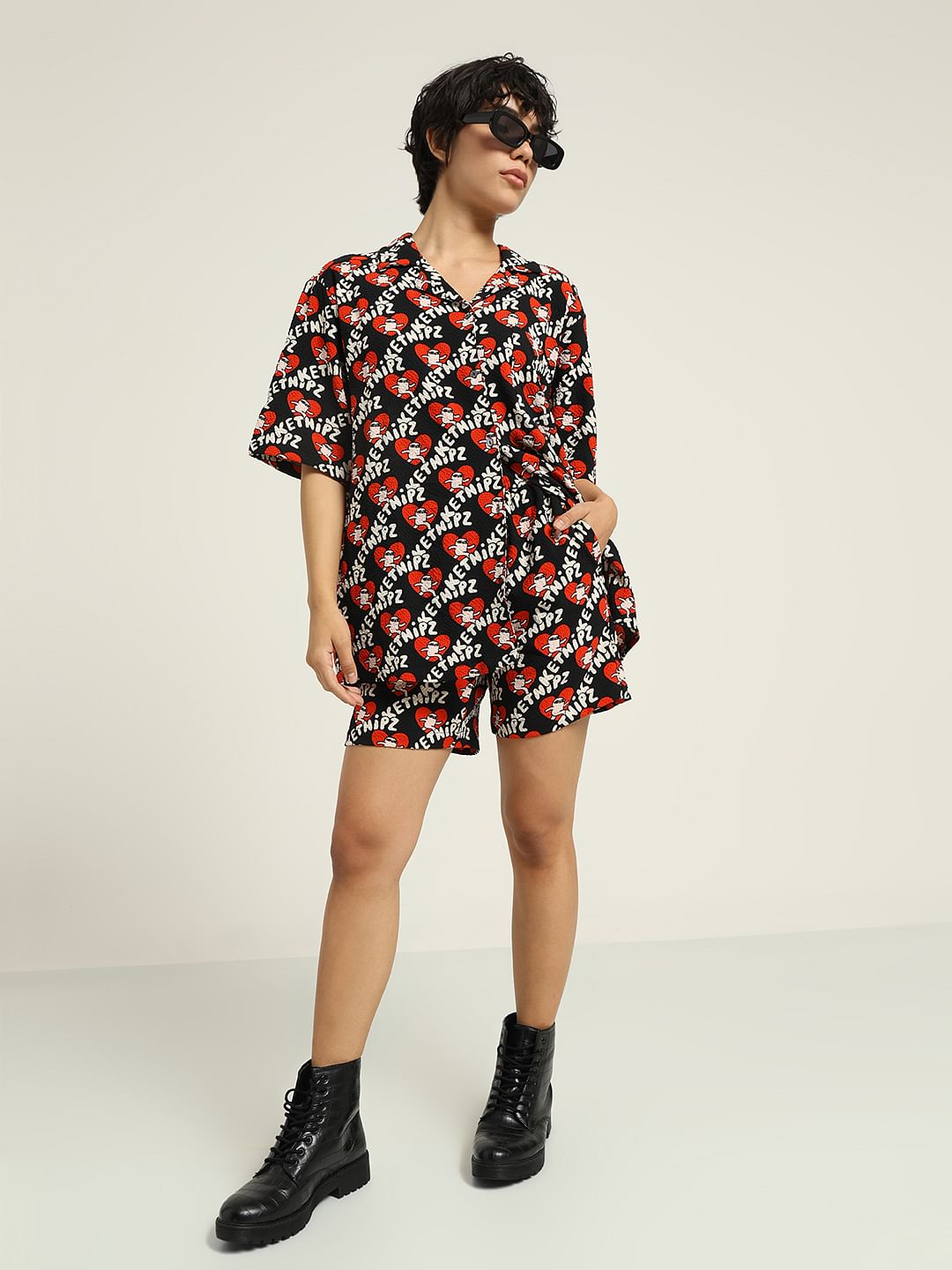 Ketnipz Black Unisex Printed Co-Ord Set Shorts