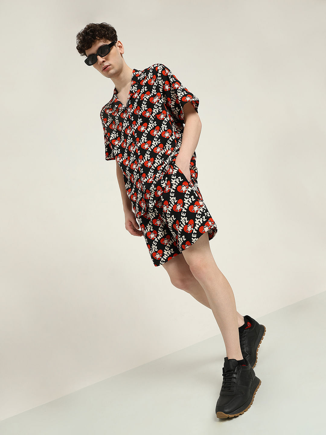 Ketnipz Black Unisex Printed Co-Ord Set Shorts