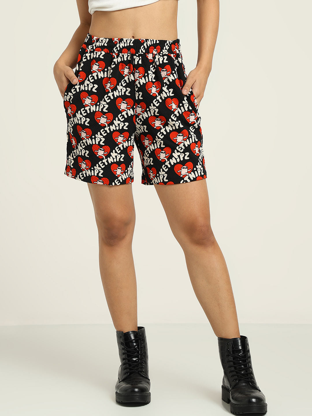 Ketnipz Black Unisex Printed Co-Ord Set Shorts