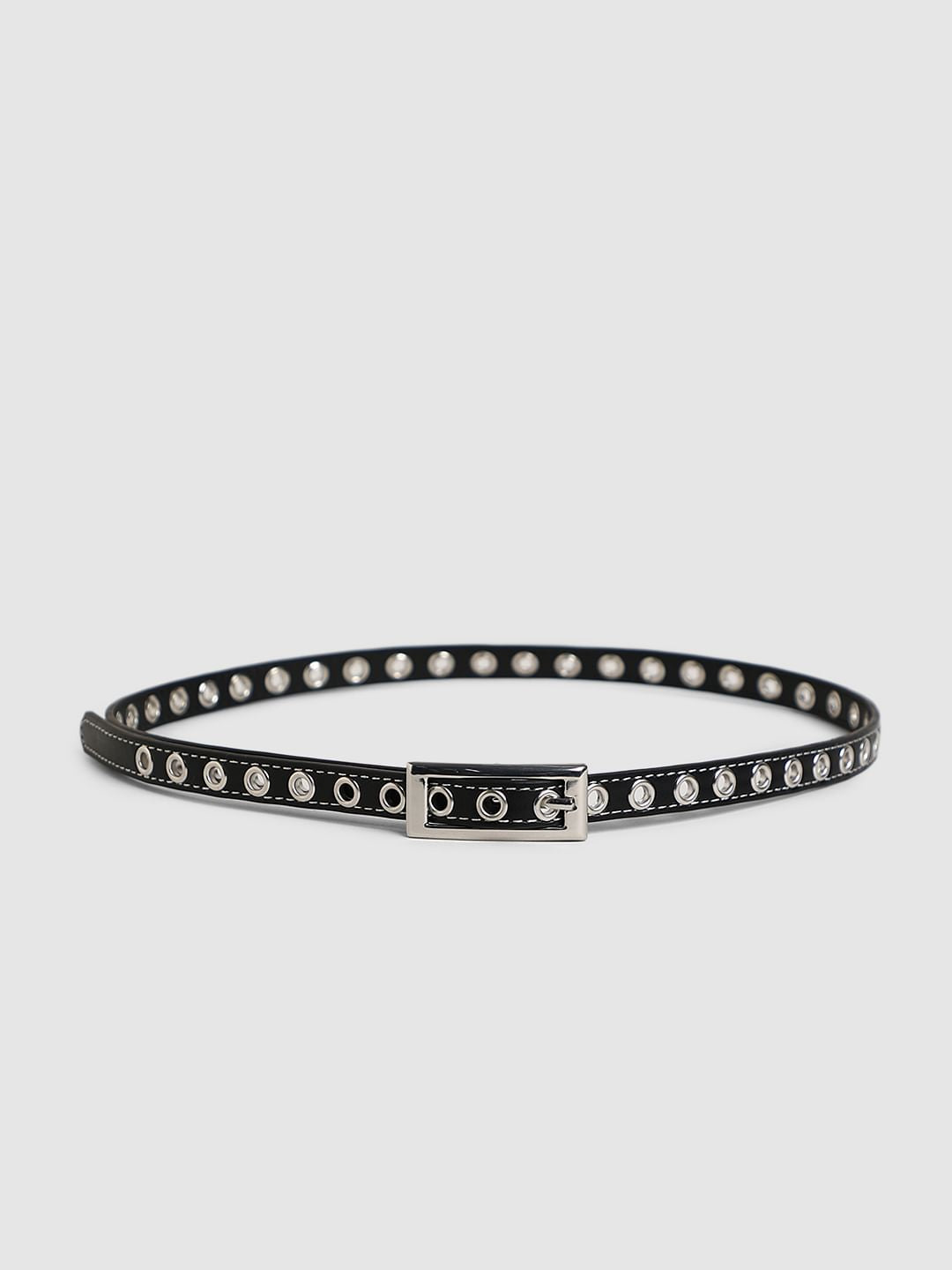 Black Narrow Eyelet Belt