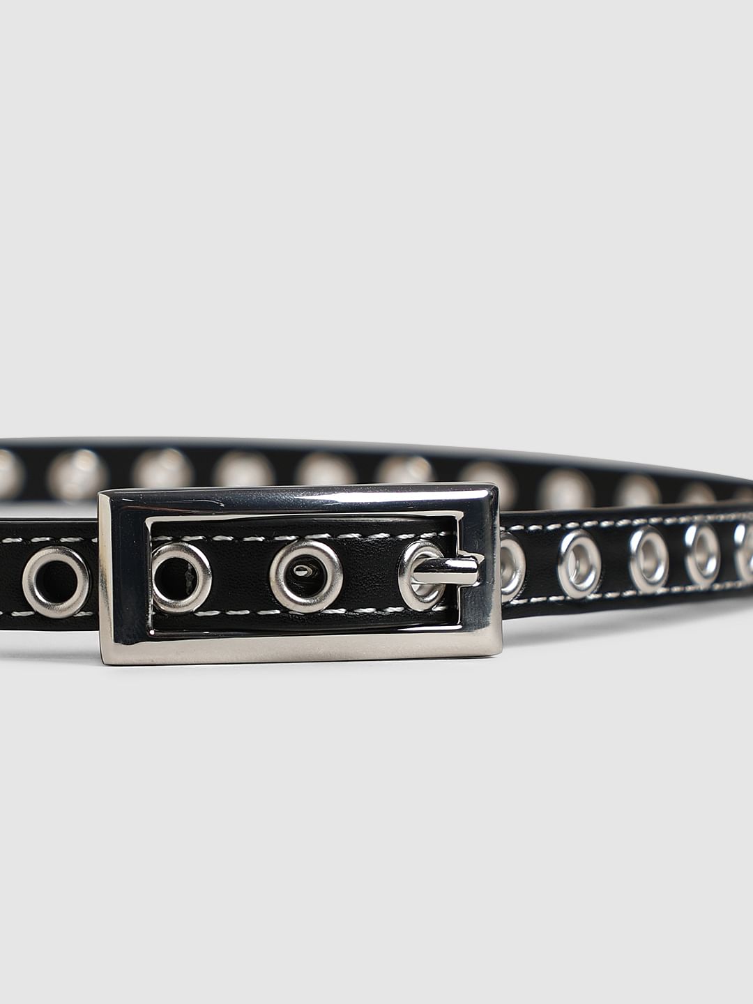 Black Narrow Eyelet Belt