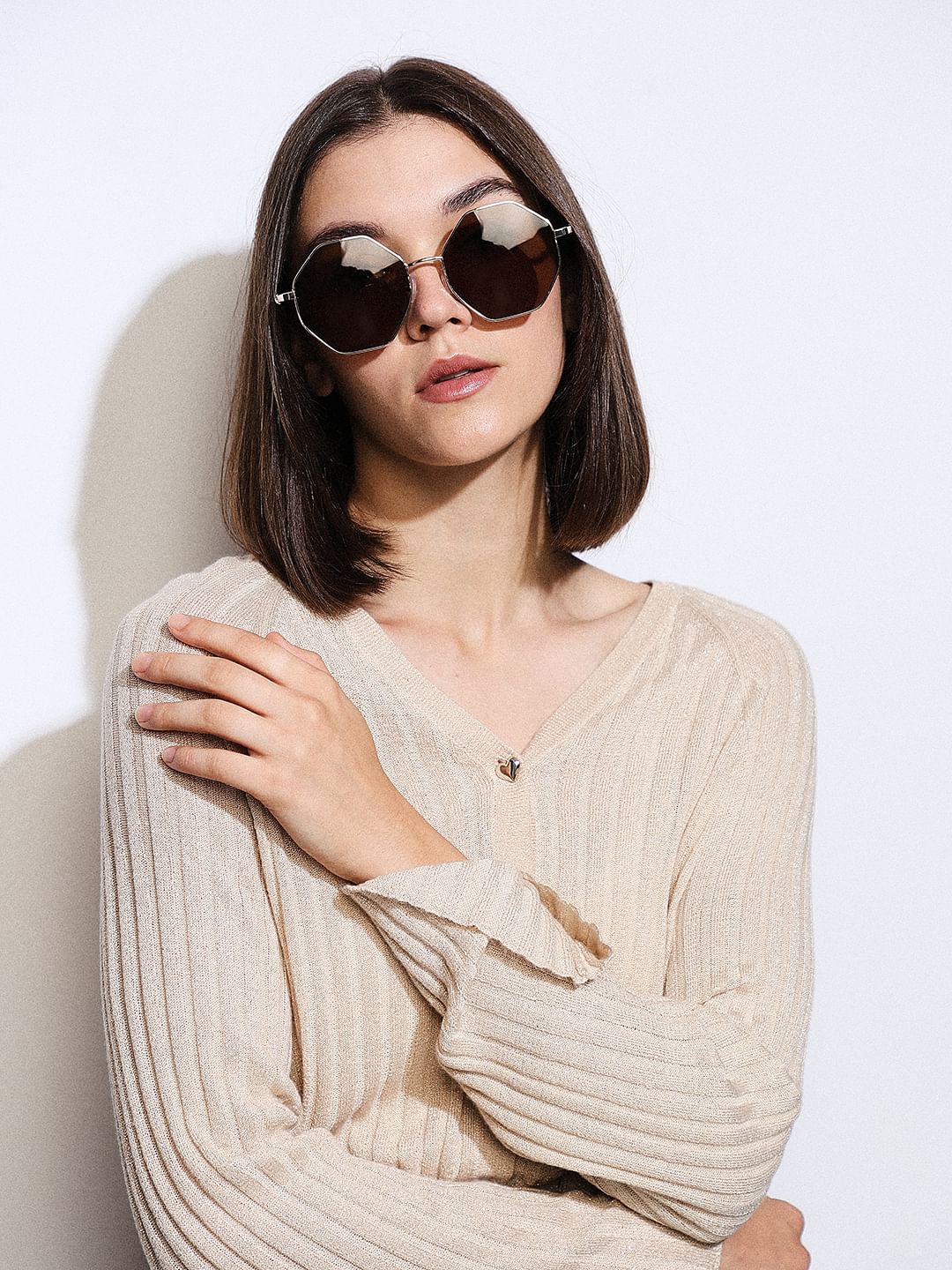 Brown Hexagonal Sunglasses