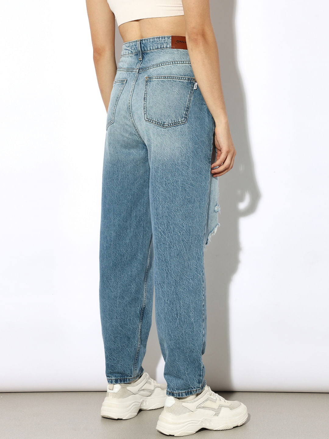 Blue Distressed Slouchy Fit Jeans