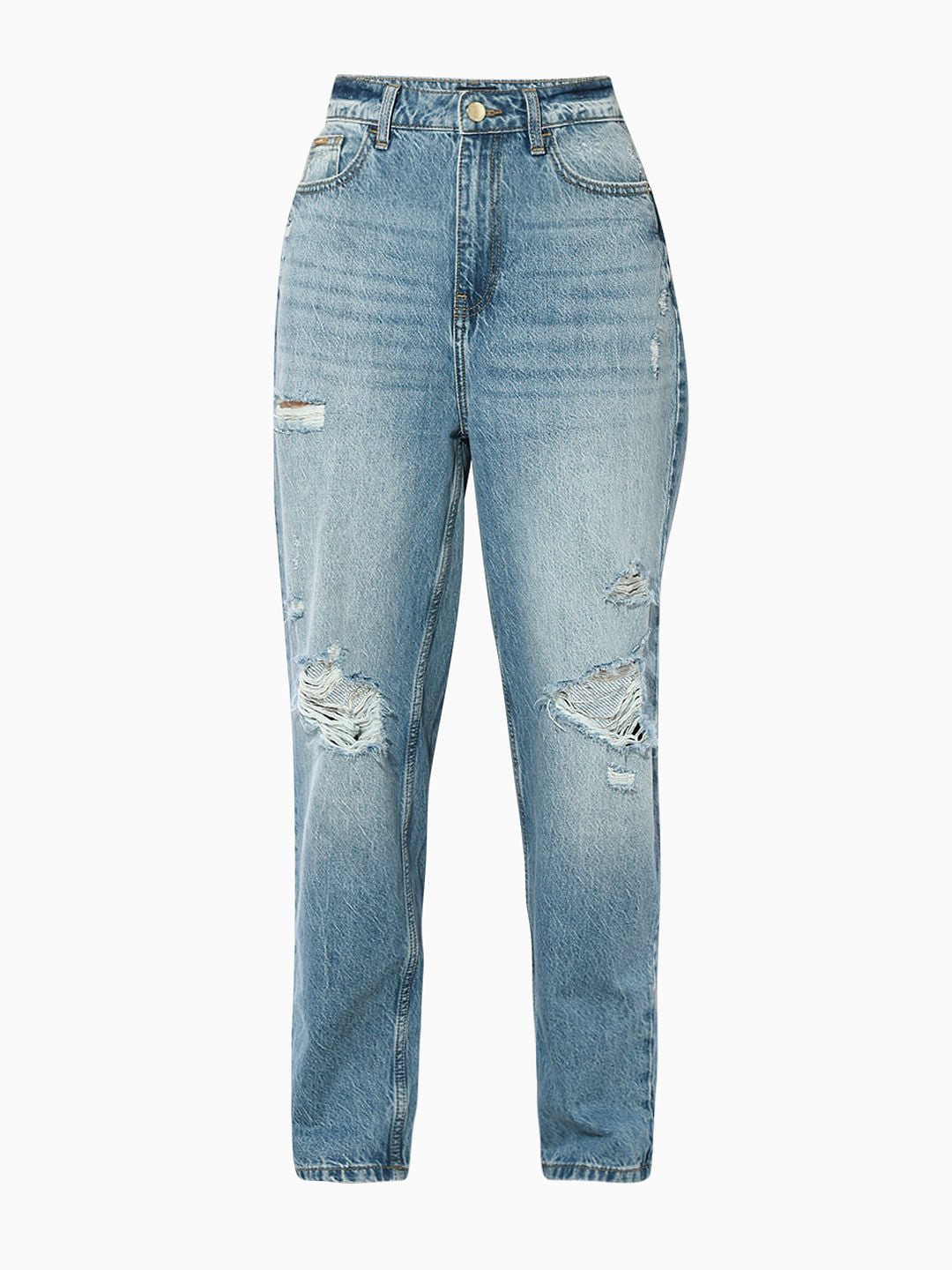 Blue Distressed Slouchy Fit Jeans