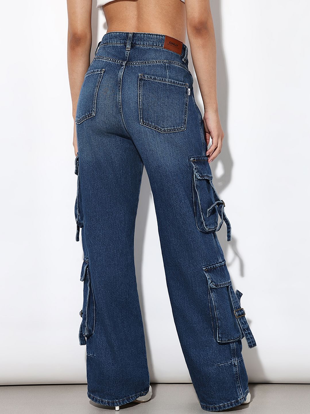 Dark Blue High Rise Cargo Jeans
