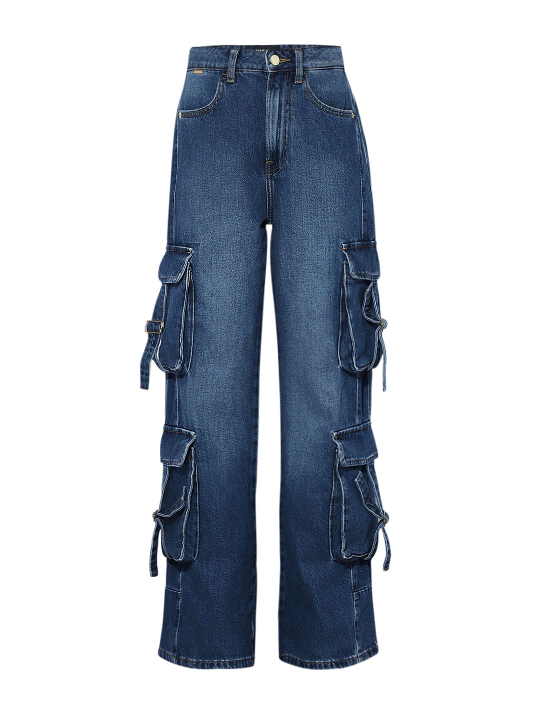 Dark Blue High Rise Cargo Jeans