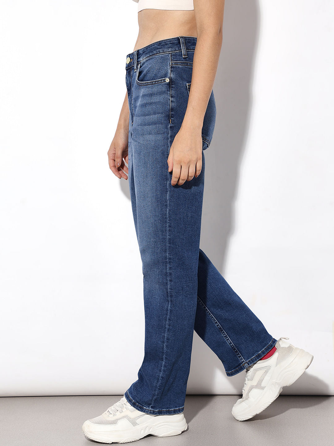 Blue High Rise Straight Fit Jeans