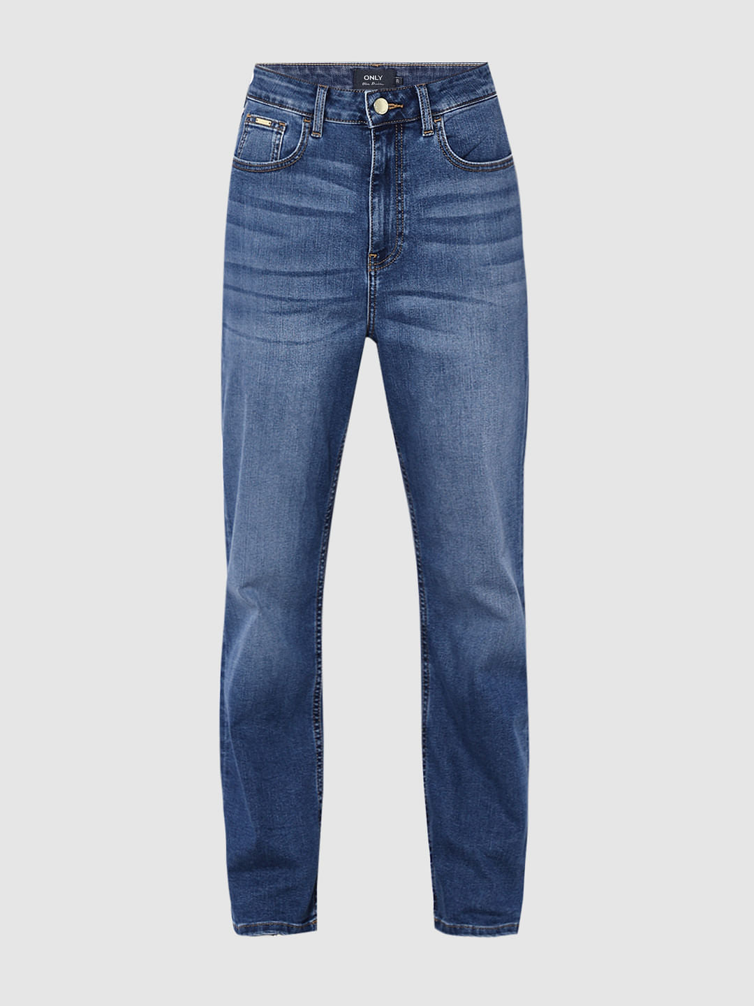 Blue High Rise Straight Fit Jeans