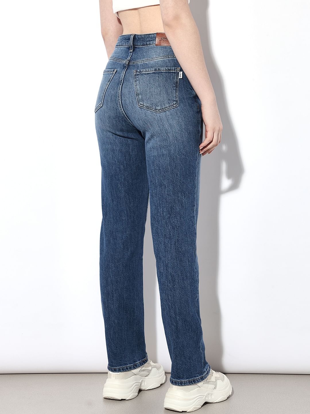 Blue High Rise Straight Fit Jeans