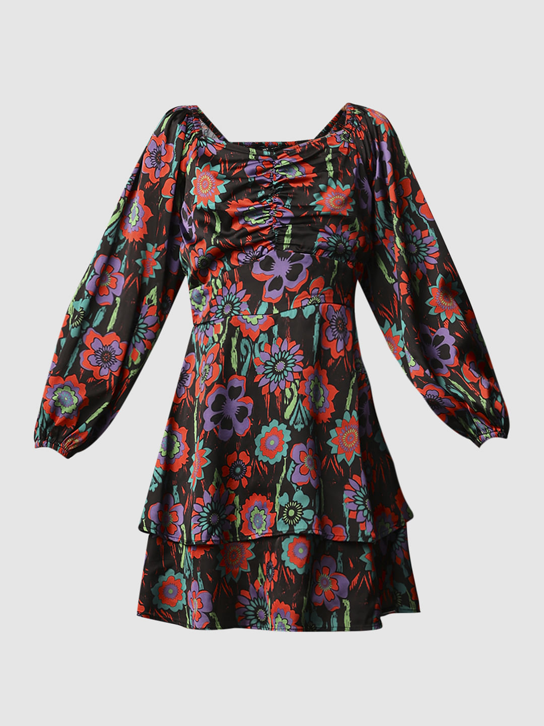 Black Printed Satin Dress