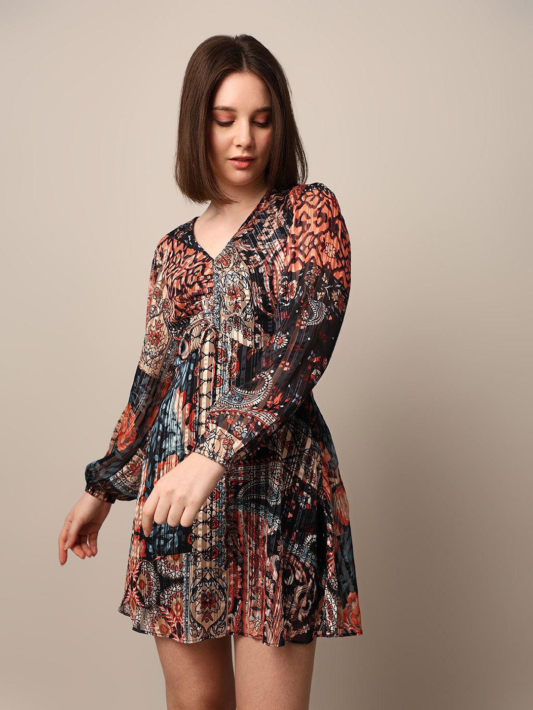 Multi-Colour Printed Mini Dress