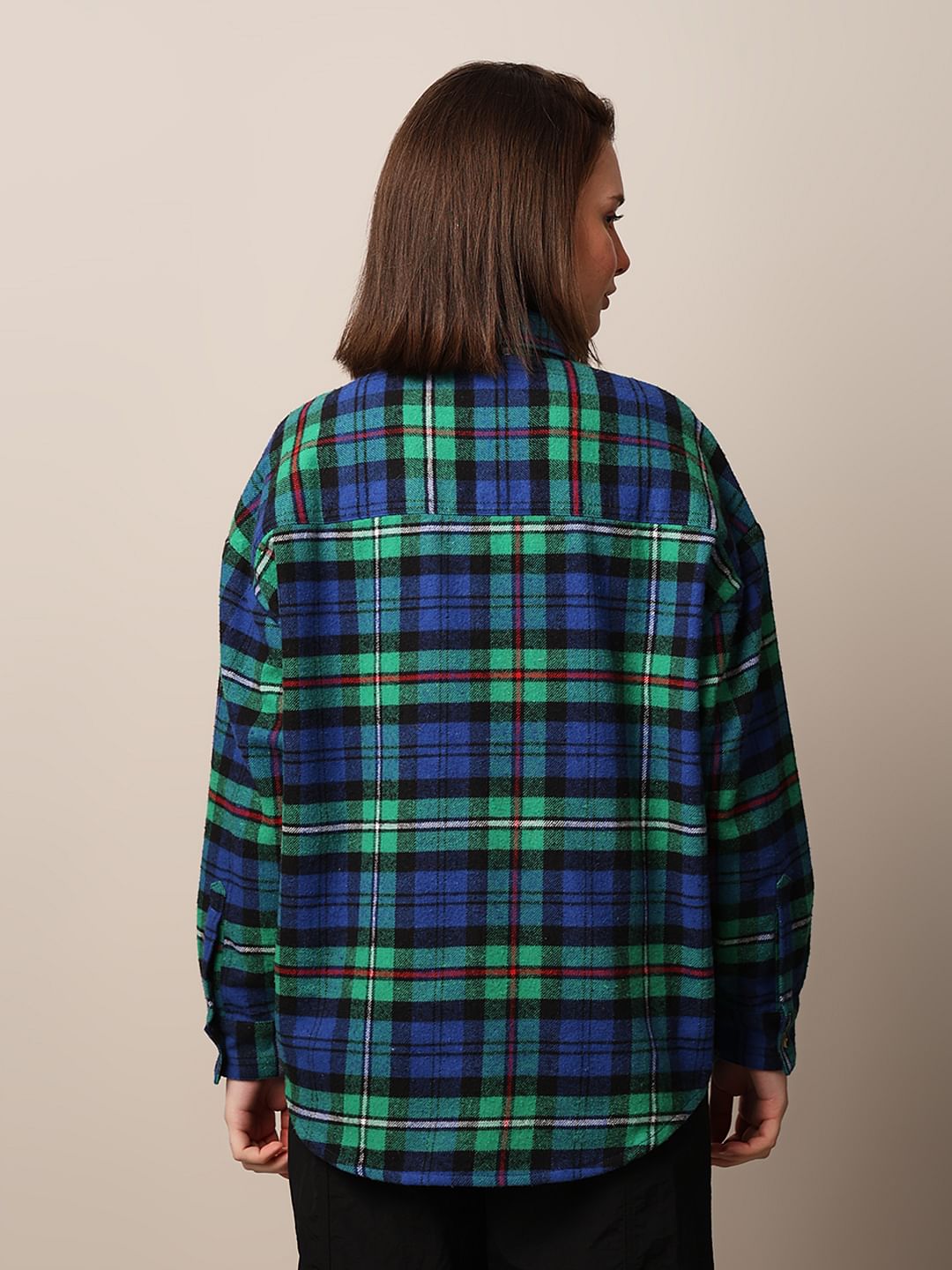 Green Flannel Check Oversized Shirt