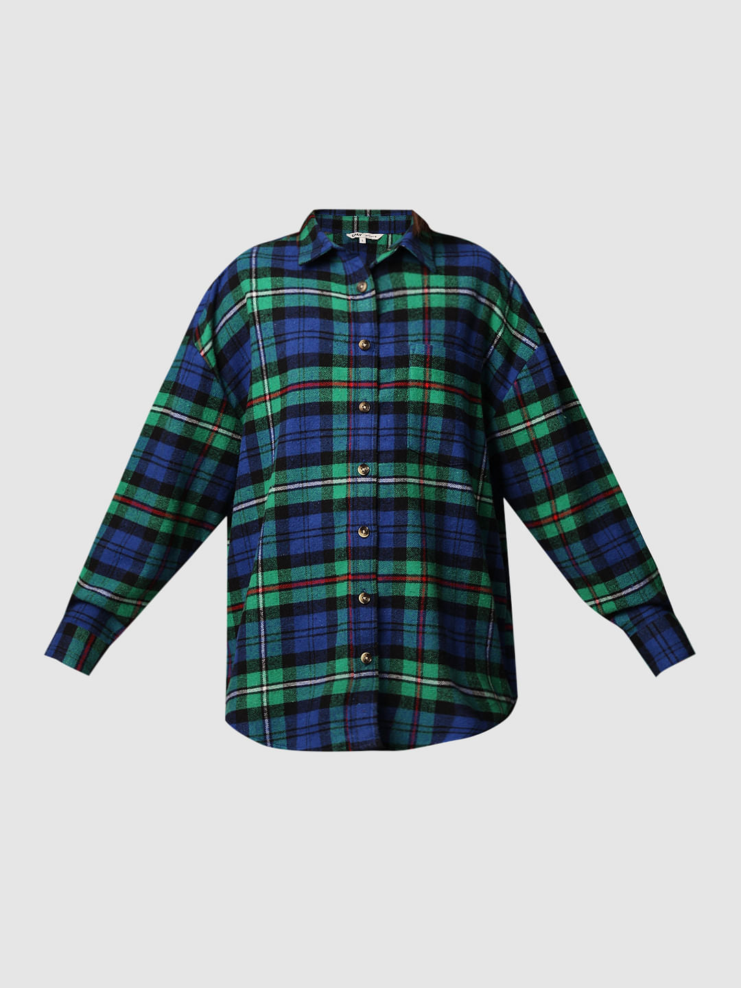 Green Flannel Check Oversized Shirt