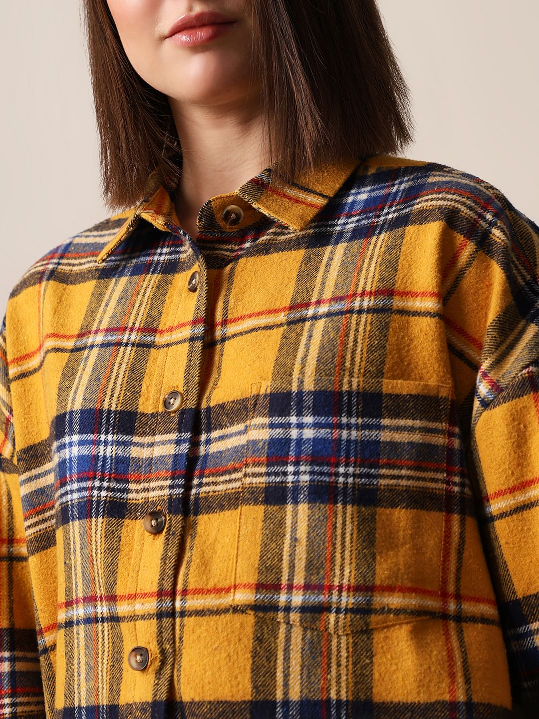 Yellow Flannel Check Oversized Shirt