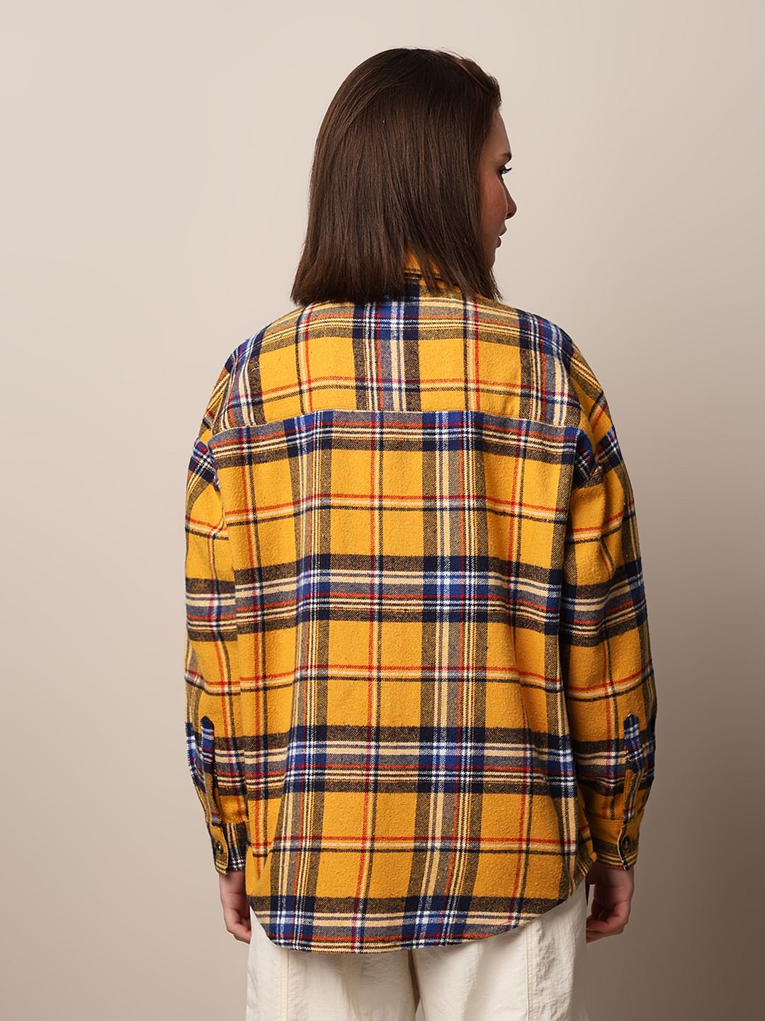 Yellow Flannel Check Oversized Shirt