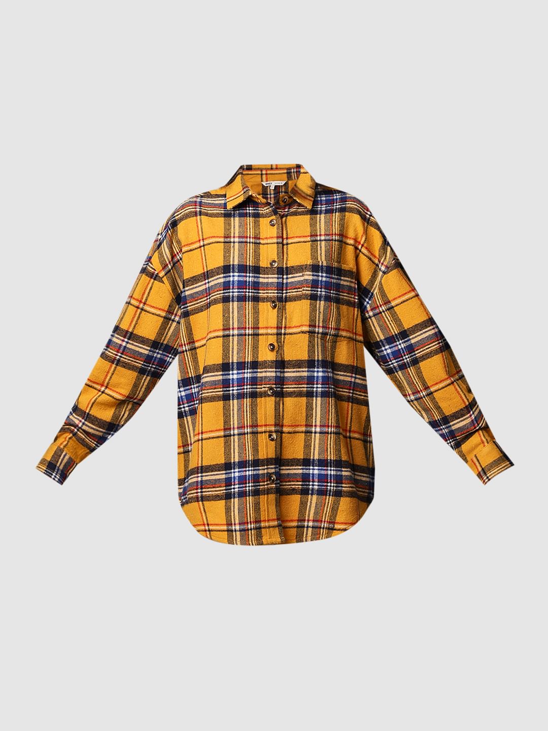Yellow Flannel Check Oversized Shirt