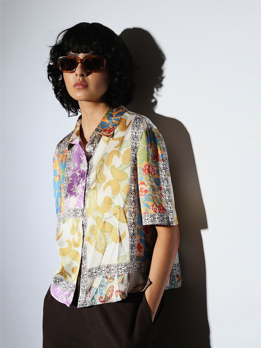 Multi-Colour Abstract Print Satin Shirt